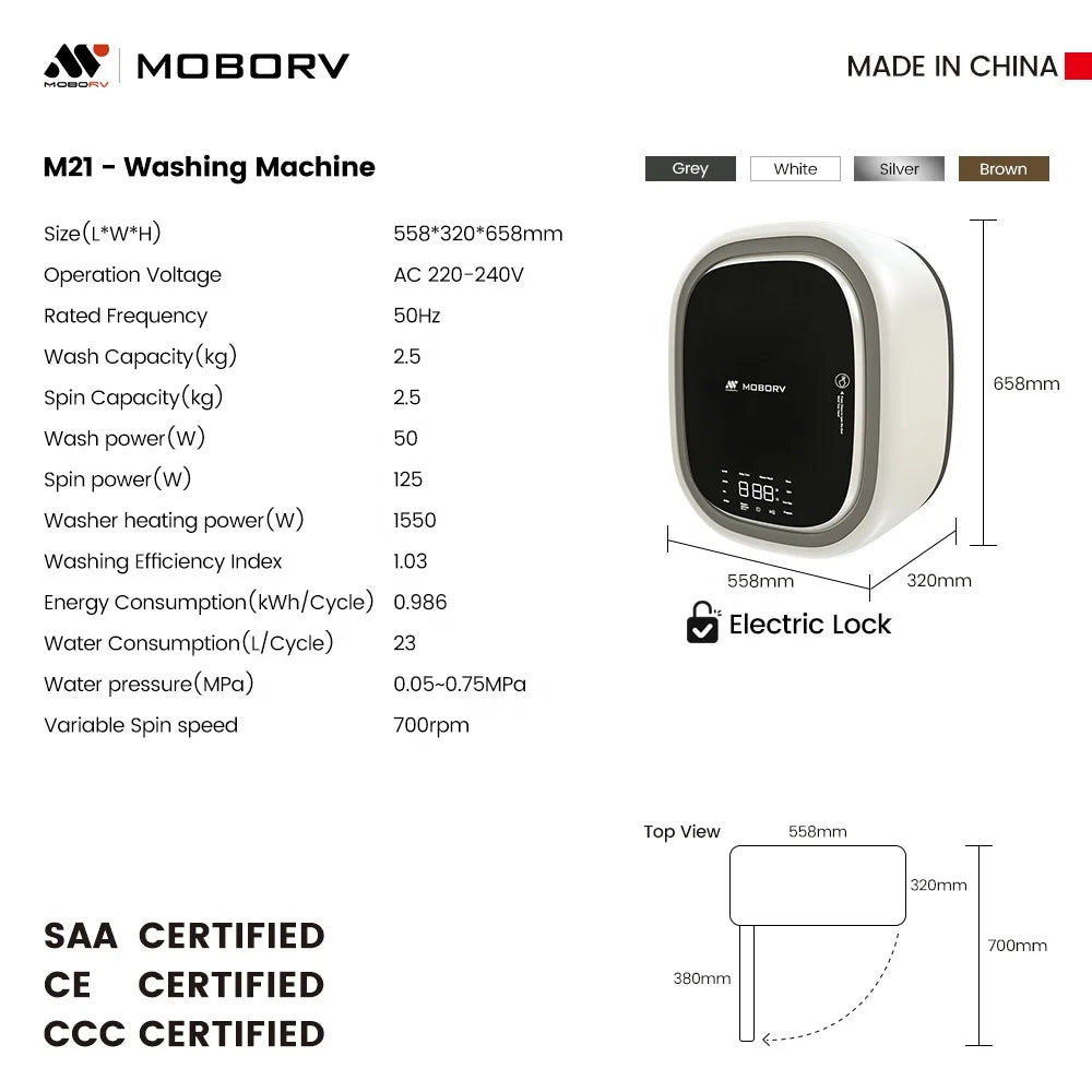 Motorhome RV Caravan Mini Washer Accessory  Mini Wall-Mounted Automatic Front Load Washing Machine